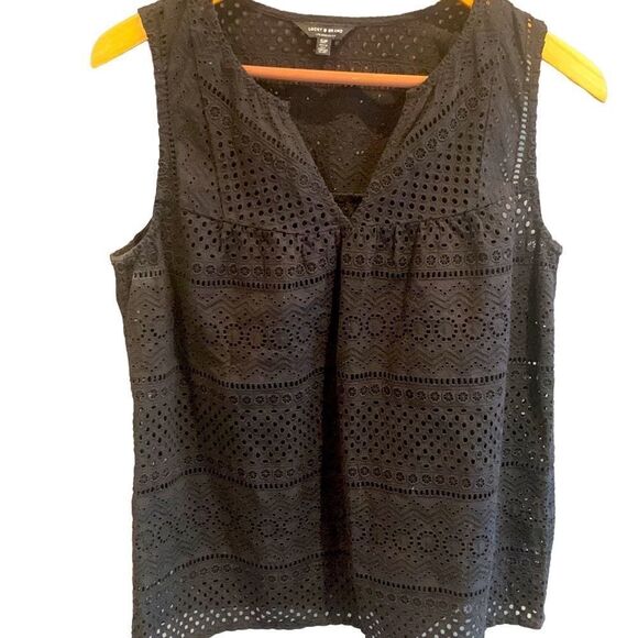 Lucky Brand Small Black Eyelet Crochet Sleeveless Blouse Tank Top- S/P Women’s - Picture 1 of 6